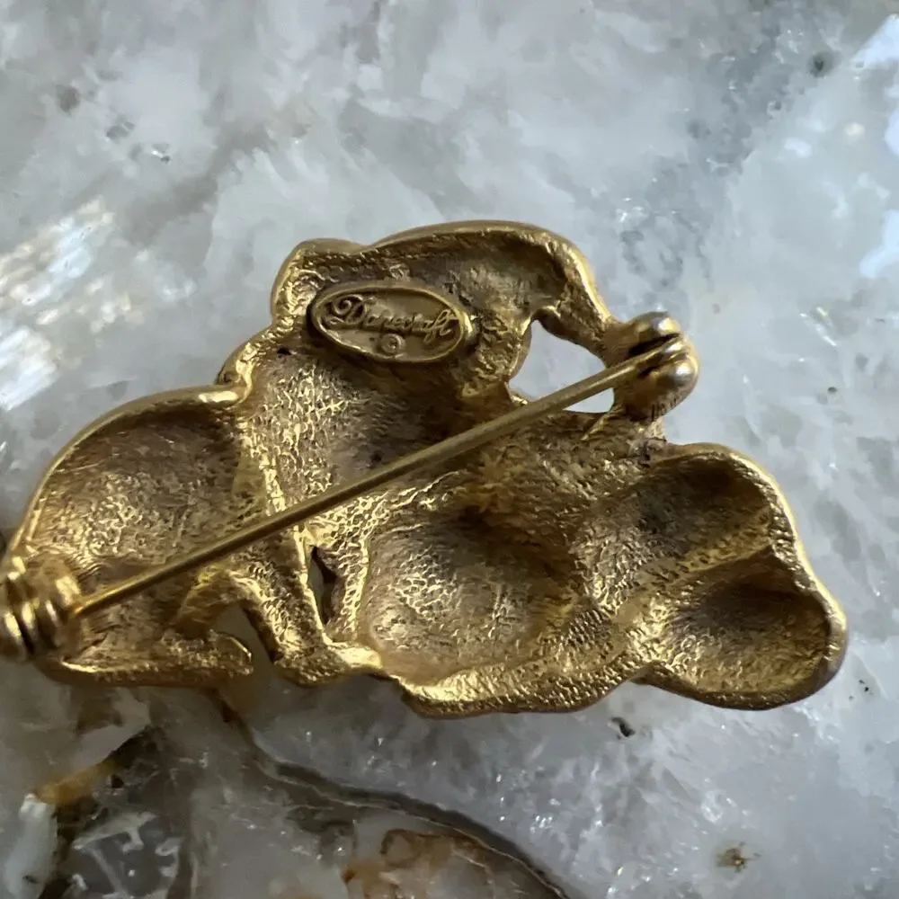 Vintage Danecraft Puppy Kitten Christmas Brooch Cat Dog Santa Hat Gold Tone